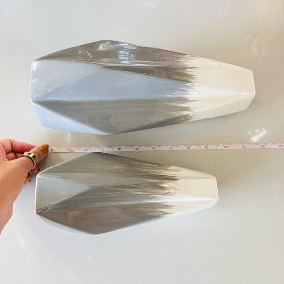 2 VINTAGE White Grey Gray Ridged Ceramic Vase Decor Mid Century Modern Retro - Picture 7 of 9